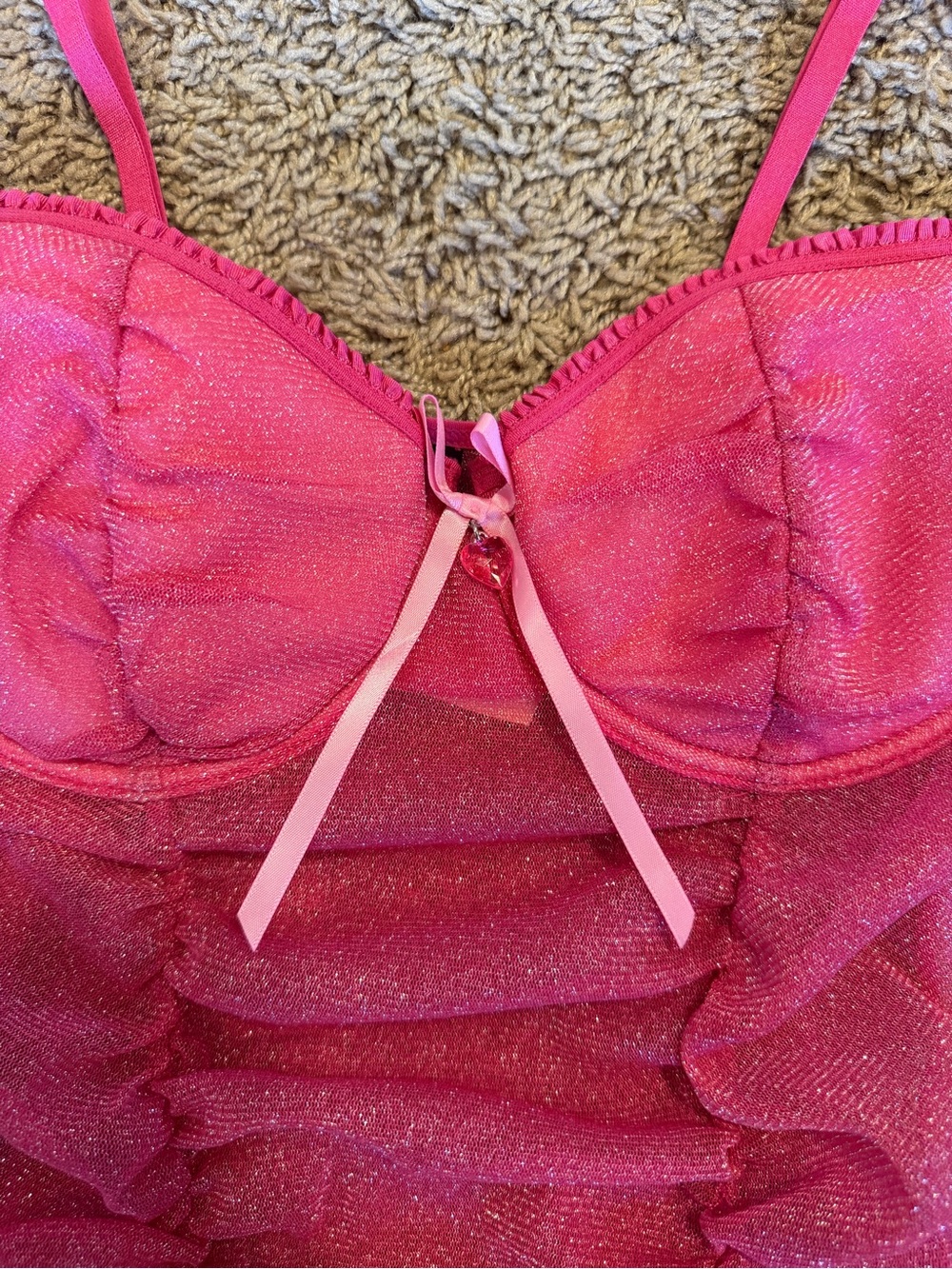 NWT Victoria's Secret Hot Pink Shimmer Ruffle Top - Picture 5 of 8
